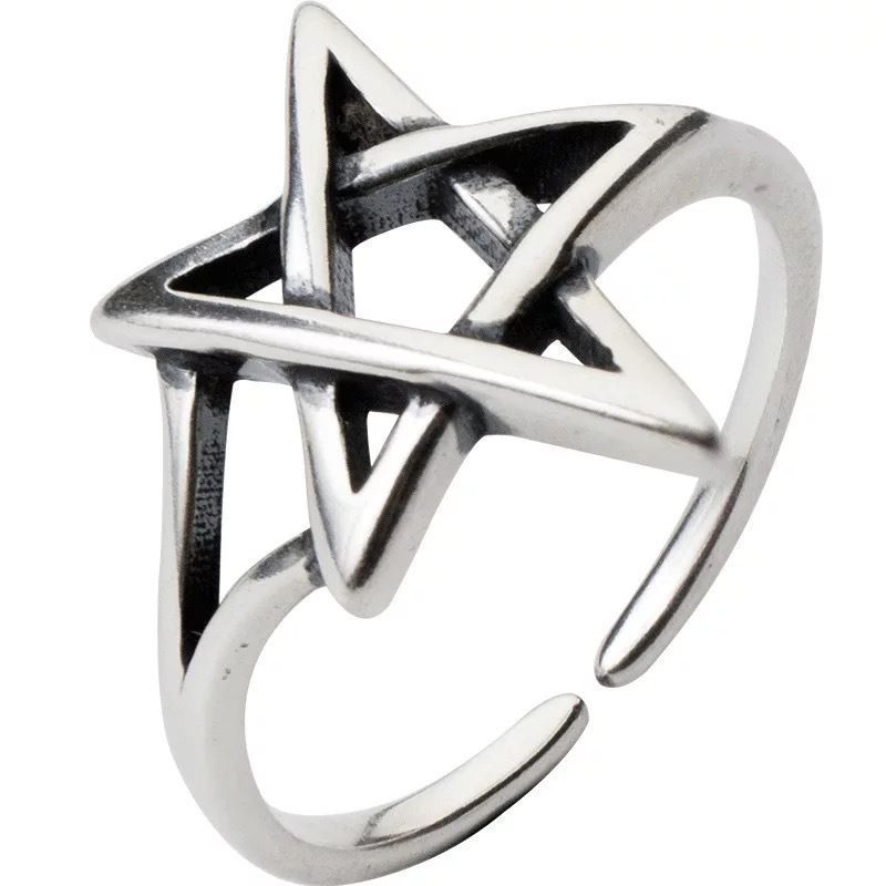 Hollow out star ring, female pentagonal star, new trendy and niche design, adjustable opening for index finger ring_voghion.com