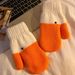 Creative Funny Big Goose Down Ladies Fingerless Gloves, Autumn And Winter Warm Wool Lined Thickened Coldproof Cute_voghion.com