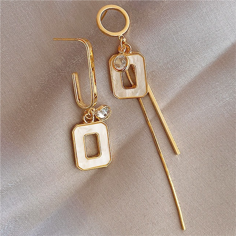  asymmetrical geometric earrings women's all-match long tassel AB style earrings temperament net red trendy ear accessories_voghion.com