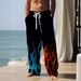Sports casual for men's spring and autumn straight tube loose double pocket drawstring pants with flame print new style_voghion.com