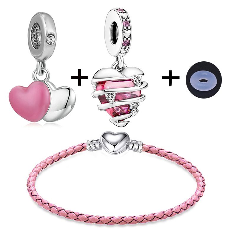 Charm Bilezikler Basit Tasarım Lüks Aksesuarlar Kendin Yap Pembe Deri Bilezik Aşk Tacı İpi_voghion.com