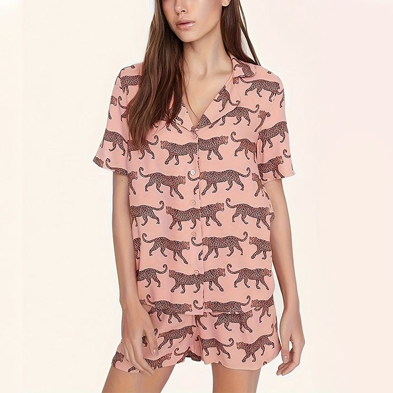 Summer Short-sleeved Shorts Women's Leopards Can Wear Thin Loose Loungewear Suit_voghion.com