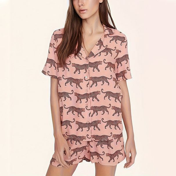 Summer Short-sleeved Shorts Women's Leopards Can Wear Thin Loose Loungewear Suit_voghion.com