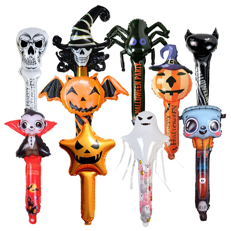 10pcs Halloween Ghost Skeleton Pumpkin Foil Balloons Spider Vampire Inflatable Handheld Stick Festival Halloween Party Decor_voghion.com