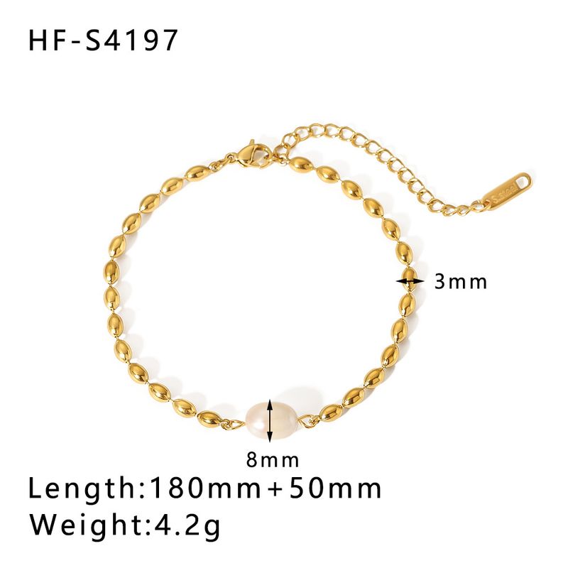Cuban Double Layer Flat Snake Chain Pearl Beach Style Gold Plated Shell OT Buckle Cross Bracelet_voghion.com