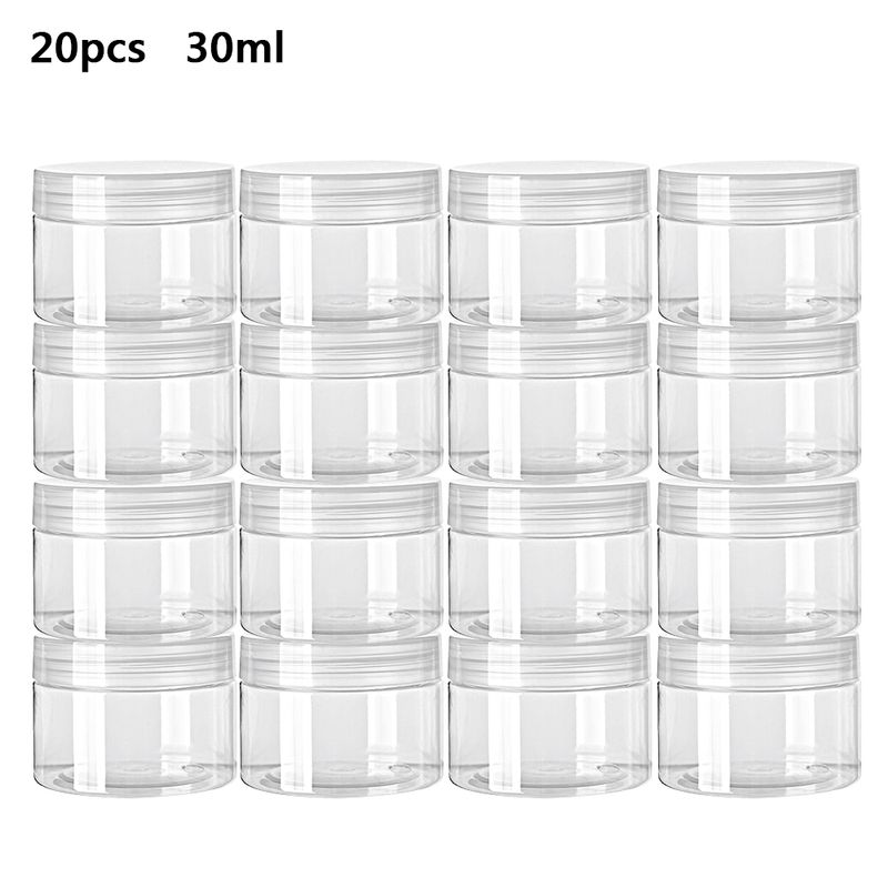 20 pièces bocaux en plastique stockage cosmétique maquillage 30-150 ml couvercle transparent bouteille rechargeable peut pour nourriture miel confiture vis visage crème échantillon_voghion.com