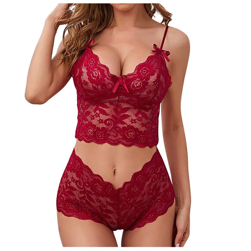 Unterwäsche & Nachtwäsche Sexy Temptation Perspective Spitzen-Hosenträger Verführerisches Spitzen-Bralette & G-String-Set - Verstellbare Träger Transparentes Netz Sexy Dessous_voghion.com