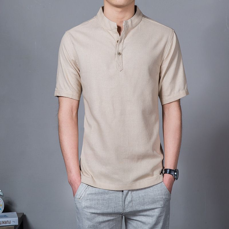 Men's Clothing Chinese style 2024 summer new casual slim fit short-sleeved shirt linen short-sleeved large size men's shirt wholesale_voghion.com