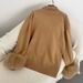 Abbigliamento da donna, maglione a collo alto spesso, nuovo e caldo, in maglia larga, con polsini staccabili in vera volpe, in autunno e inverno_voghion.com