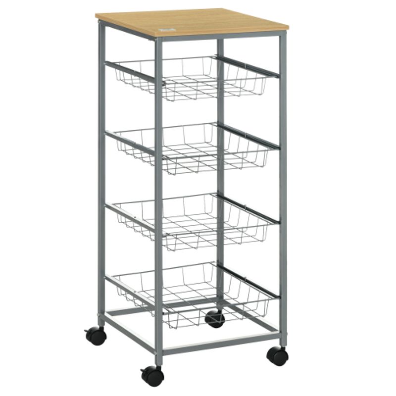 HOMCOM Servierwagen Küchenwagen Mit Metallkörben 36,5 X 36,5 X 89 Cm Küchentrolley Beistellwagen Silber Für Küche & Esszimmer_voghion.com