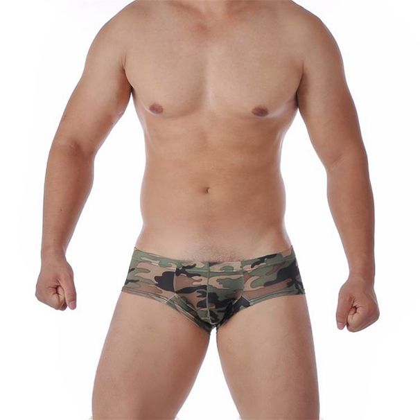 LuvBox Intimo Uomo Camouflage Boxer Piccoli Vita Bassa Sexy Concavo Seta del Latte Sottile Intero Dropshipping_voghion.com