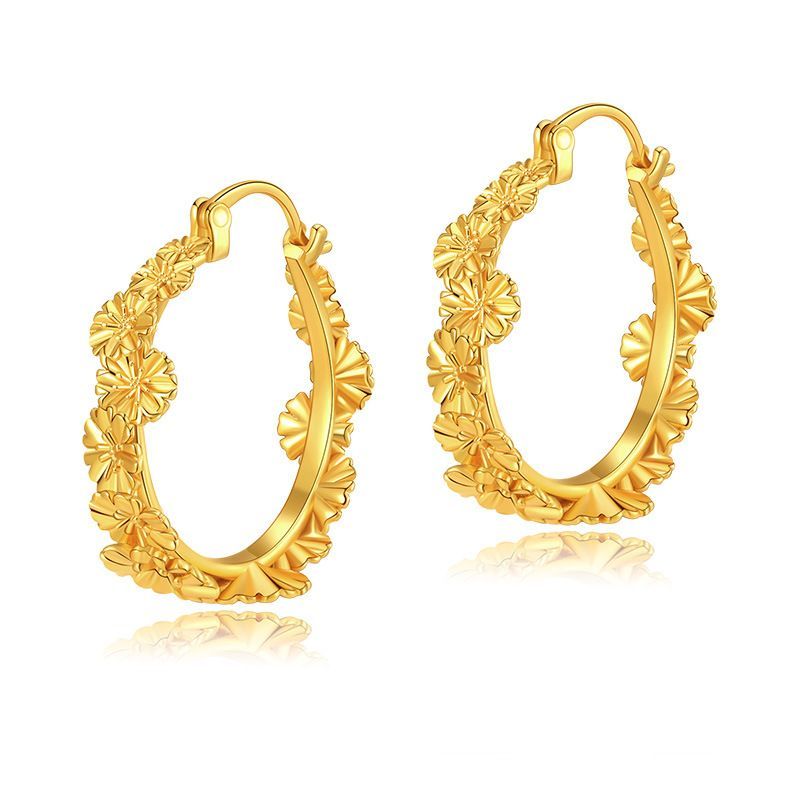 French Retro Flower Creative Earrings, Design Sense Big Circle Personality Exaggerated Earrings Copper Plated With K_voghion.com