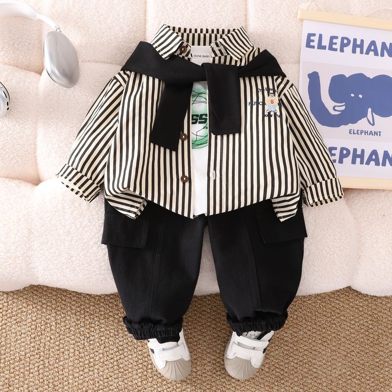 Boys' Outfit 2025 New Baby Shawl Shirt Long Sleeve Three-Piece Set Children's Spring And Autumn Clothes_voghion.com