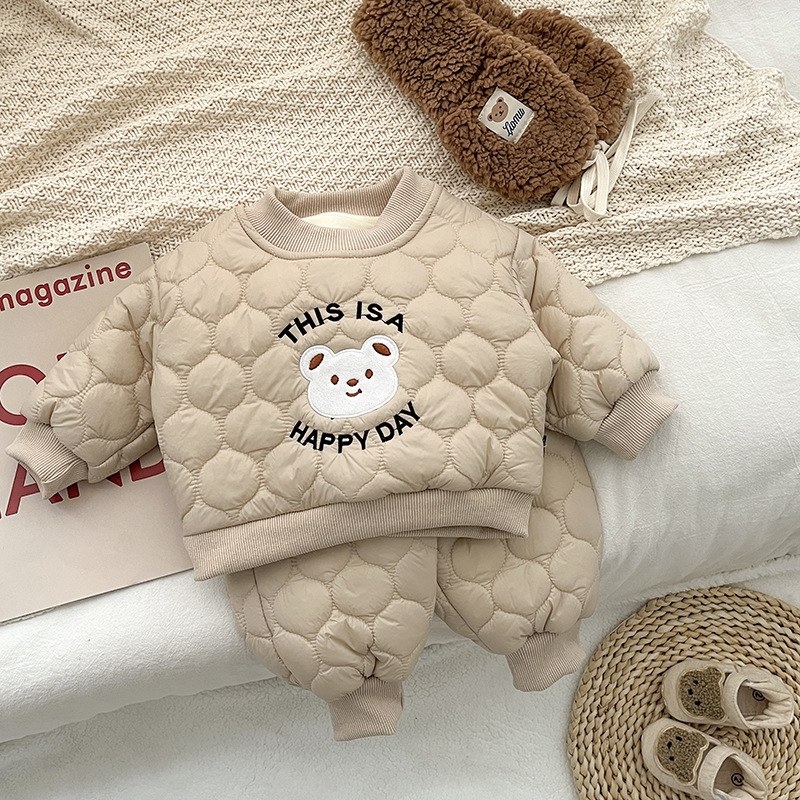 Conjunto de bebê coreano com jaqueta de algodão grossa e fofa para meninos e meninas no inverno_voghion.com