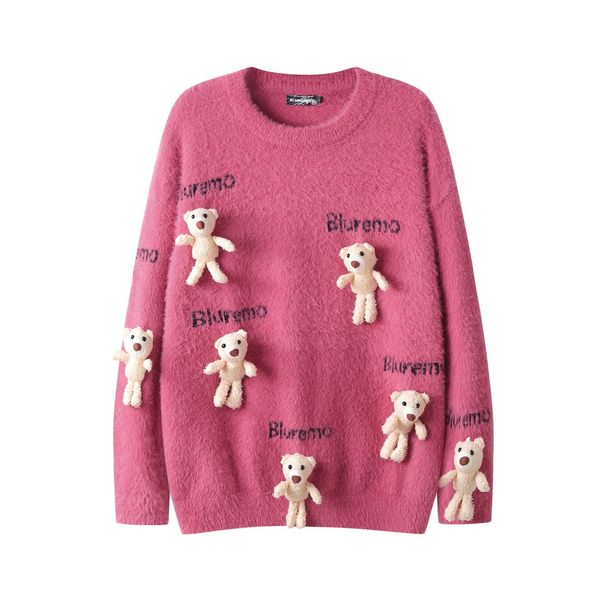 Men's Clothing New autumn and winter fun cartoon bear doll sweater letter jacquard round neck loose sweater trend_voghion.com