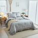Edredones tamaño queen transpirables con volantes en color gris claro, juego de cama de 3 piezas alternativo al plumón para todas las estaciones._voghion.com