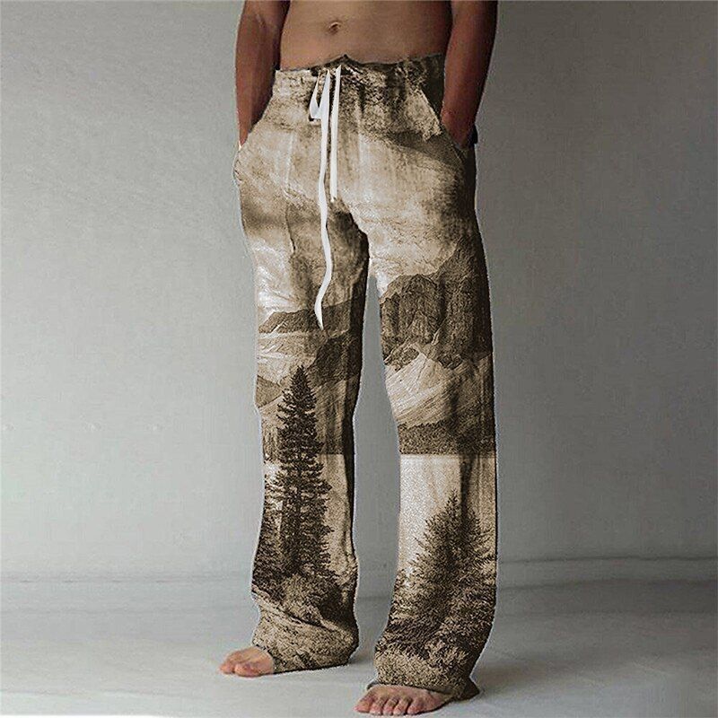 Premium Products Men's Holiday Casual Beach Pants 3D Printed Summer Men's Drawstring Wide Leg Pants_voghion.com