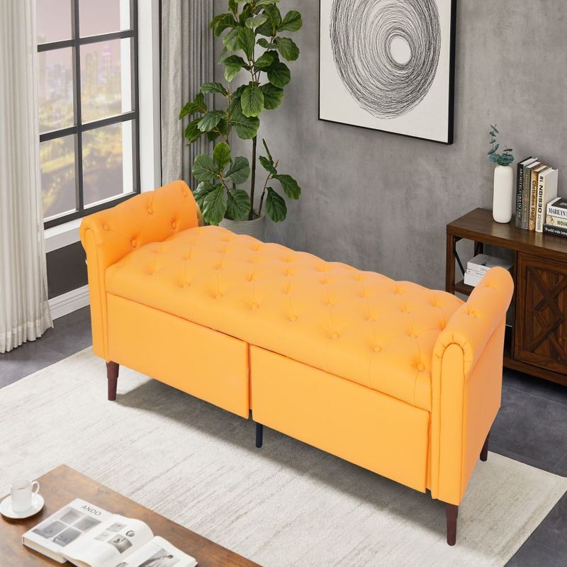 2081-PU Leather Storage Sofa Stool - Orange_voghion.com