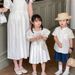 Mor og barn sommerkjole med korte ermer 2024 ny stil familie på tre eller fire kinesisk stil med knapper mor og barn mor og datter kjole_voghion.com