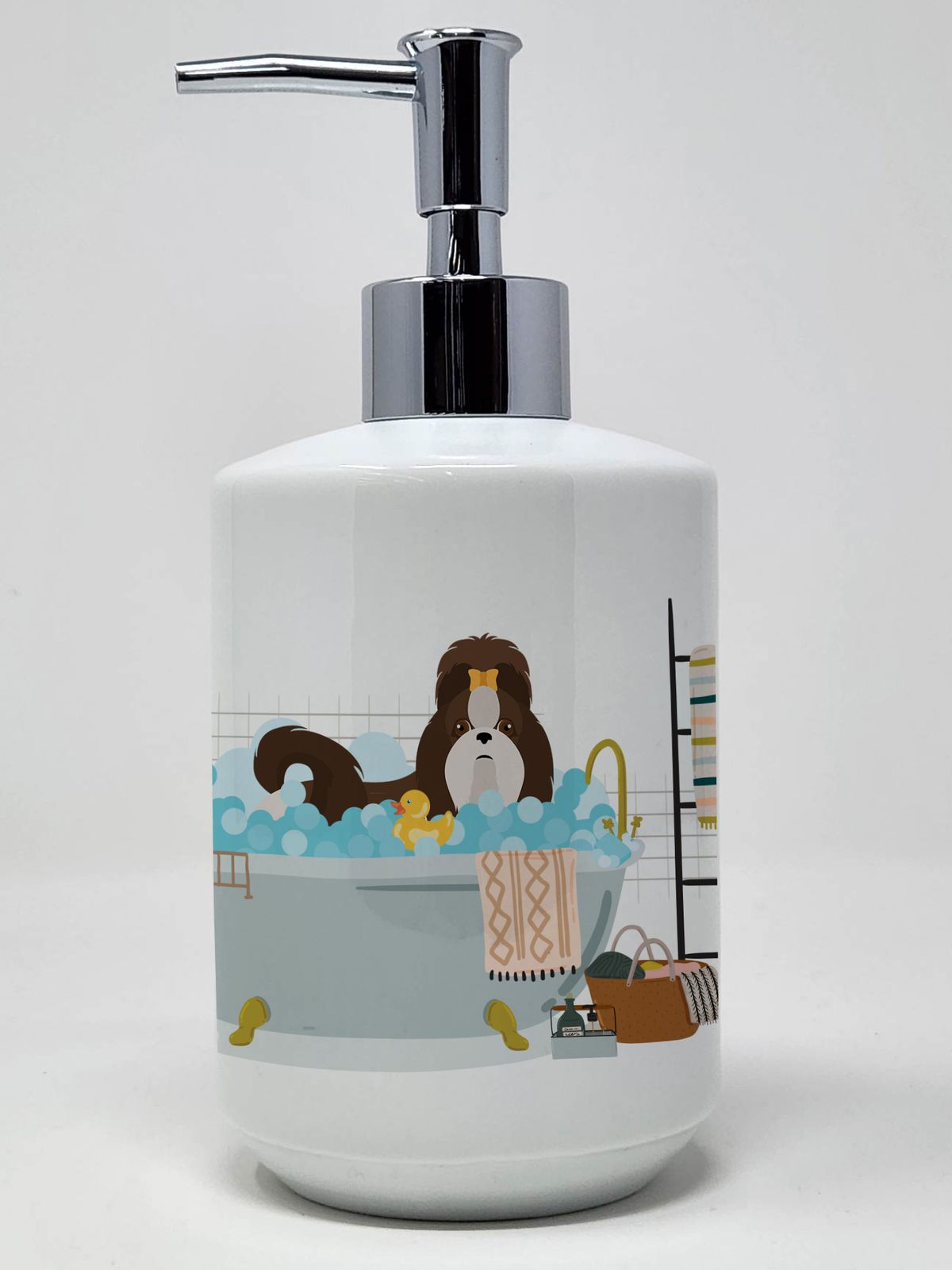 Liver and White Shih Tzu Ceramic Soap Dispenser Hand Soap Dispenser Pump Bottles for Bathroom Kitchen, Empty Refillable Liquid Soap Container_voghion.com
