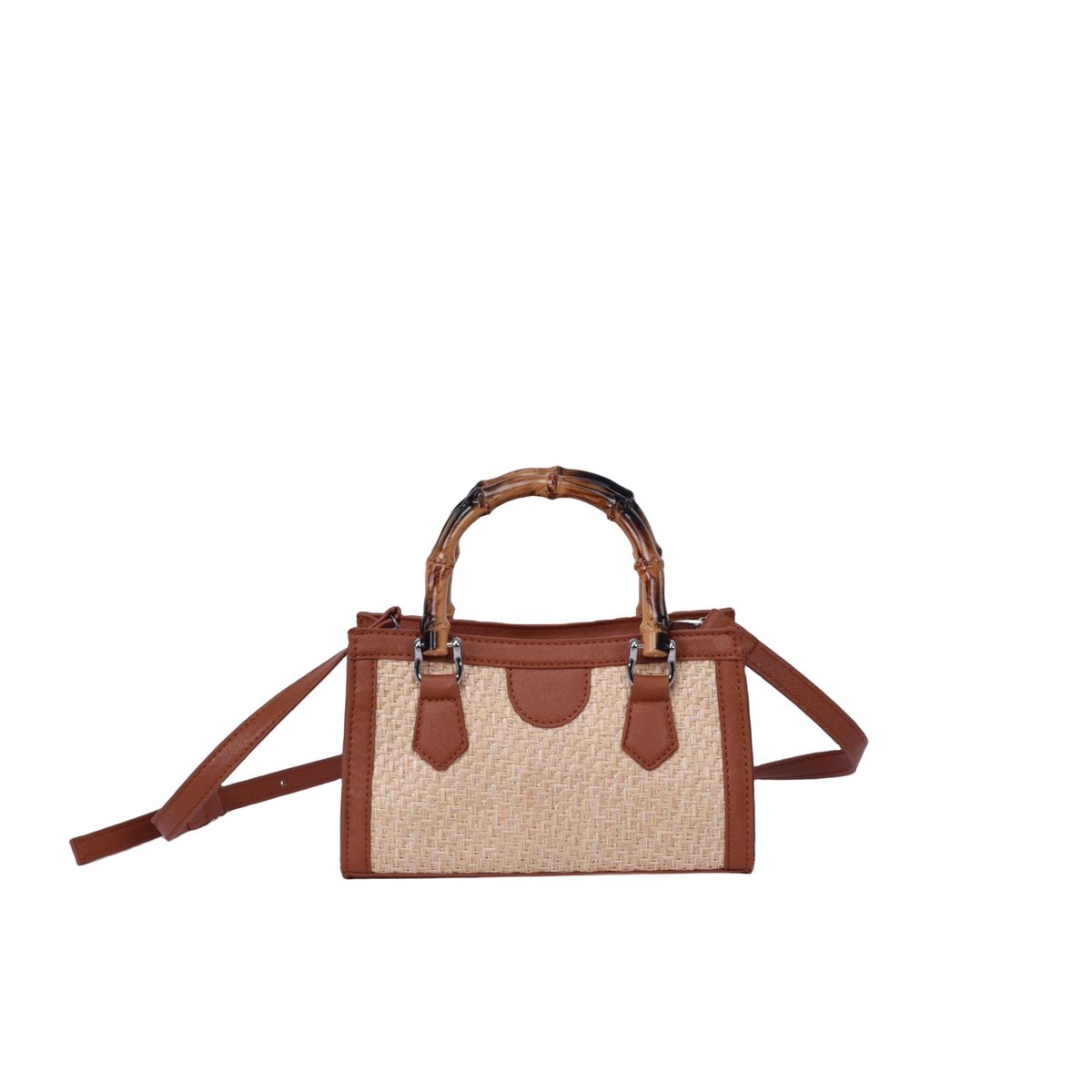 2024 new straw woven color matching hand-held tote one-shoulder cross-body bamboo handle cross-border holiday casual women's bag_voghion.com