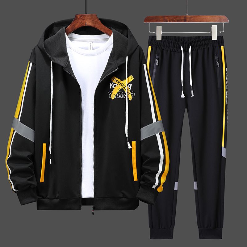 Men's Clothing Men's Lightweight Zip-Up Hoodie & Jogger Set - Trendy Casual Sportswear For Teens & Young Adults (Black/Red, Yellow/Black)​_voghion.com