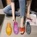 Household For Women Jelly Transparent Crystal Soft Sole Non-Slip Plastic Candy Color Casual One-Word Slippers Summer_voghion.com