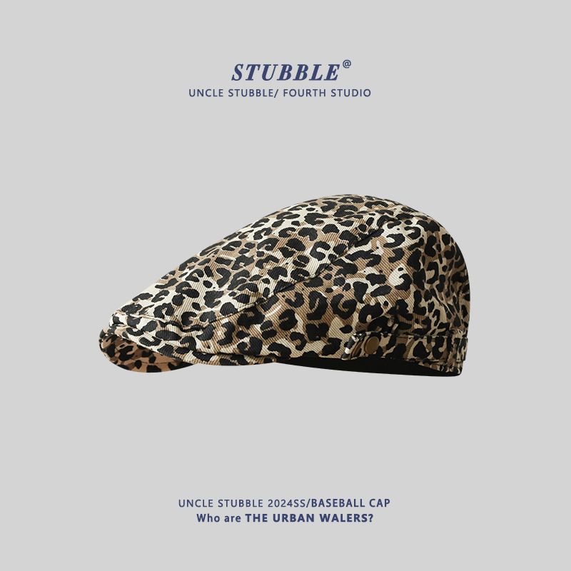Retro luipaardprint Forward hoed voor dames Y2k Hot Girl Face Small Duck Tongue Baret Niche Design High End Schildershoed_voghion.com