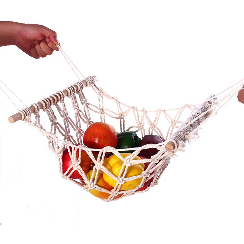 Borsa a rete per cesto di frutta da appendere alla cucina transfrontaliera Borsa a rete per frutta e verdura in corda di cotone intrecciata a mano_voghion.com