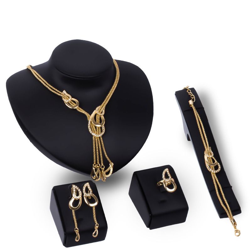 4pcs Jewelry Set For Women Beads Jewelry Set Wedding Twist Choker Necklace Bridal Gold Color Jewellery Sets_voghion.com