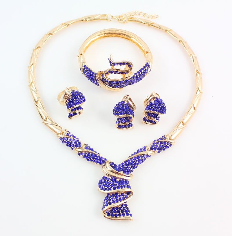 African Beads Jewelry set Women Gold Color Crystal Wedding Party Necklace Bangle Earring Ring Fine Jewelry Set_voghion.com