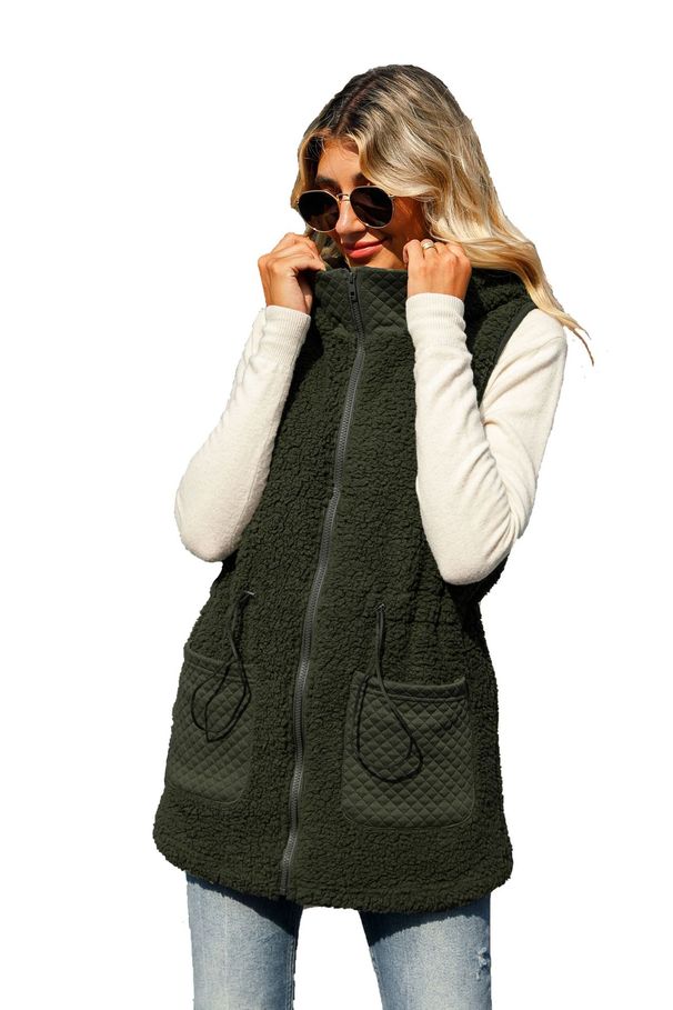 Gilet long sans manches en velours à bulles pour femmes, couleur unie, fermeture éclair, taille réglable_voghion.com