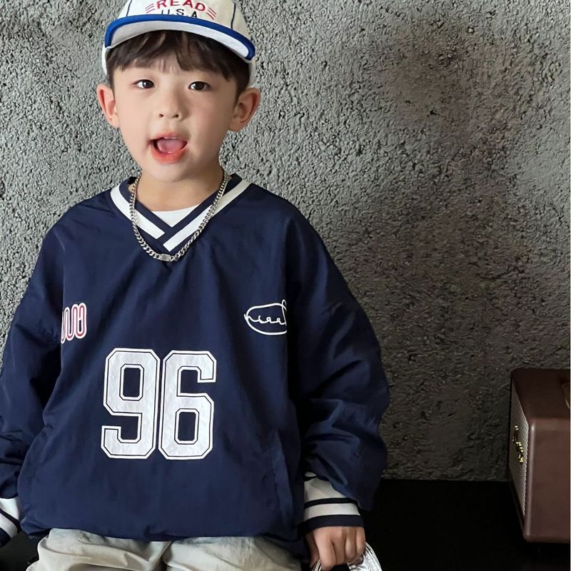 Children's Clothing For Boys Medium Children Letter-printed Sport Style V-neck Retro Quick-drying Pullover Hoodie_voghion.com