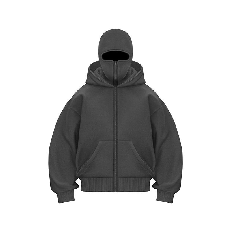 Unisex Oversized Drop Shoulder Hoodie - Winter Fleece-Lined Streetwear, Retro Pullover With Face Cover_voghion.com