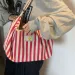 Yuxia | Capacity Striped Tote Women, Simple Fashion Shoulder For Class And Commute, Large Canvas Bag_voghion.com