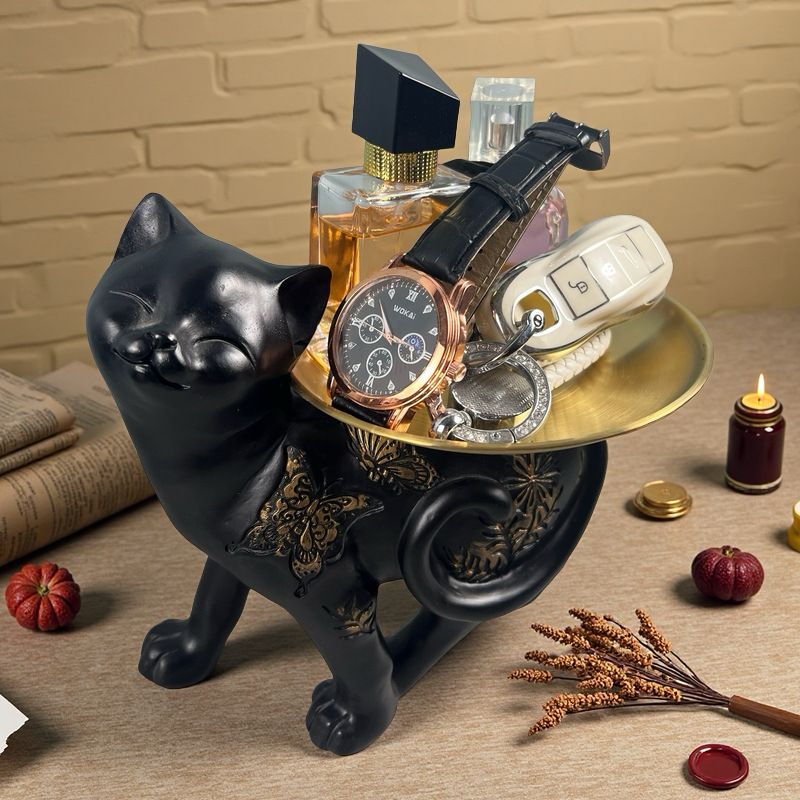 Schattige zwarte kat hars opbergsleutel parfum knutsel eenvoudig bureau ornament entree decoratie handgemaakt_voghion.com