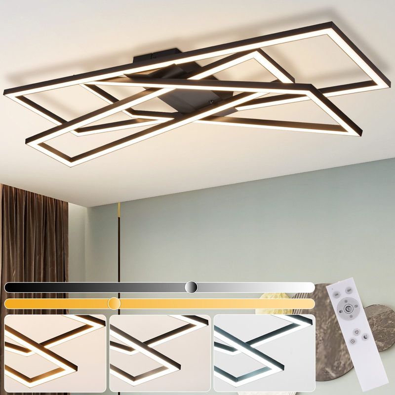 Deckenlampe LED Deckenleuchte Schwarz - 45W Wohnzimmerlampe Dimmbar Mit Fernbedienung Modernes Design Flurlampe Metall Deckenlampen Für Küche Esszimmer_voghion.com