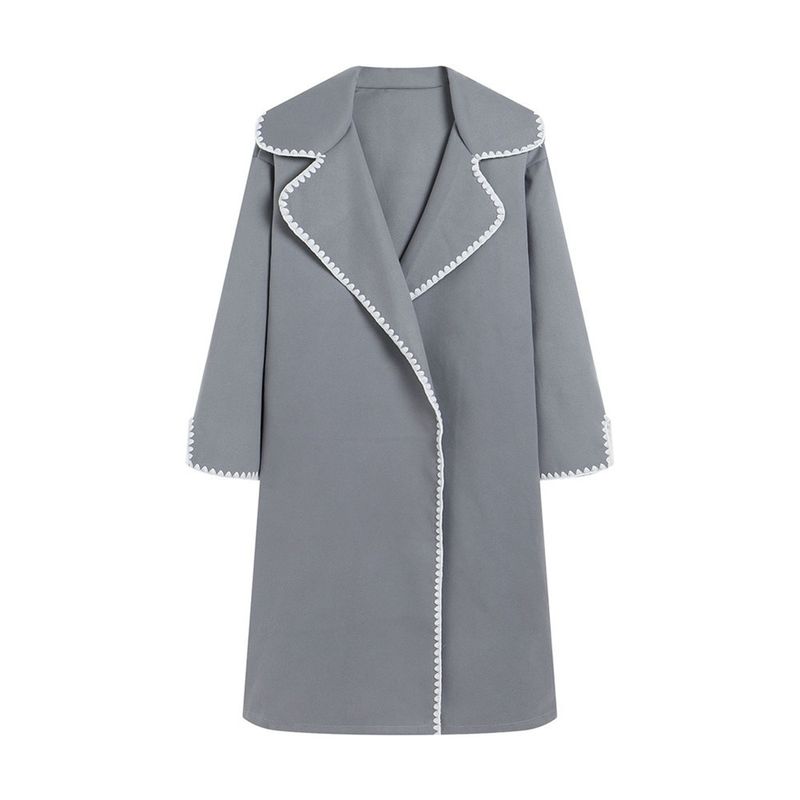 ​Damen-Peacoat aus doppelseitigem Wollgemisch mit langen Ärmeln, Stickereien und Reverskragen – Übergroßer Trenchcoat für Herbst und Winter (Schwarz, Beige, Grau)​_voghion.com