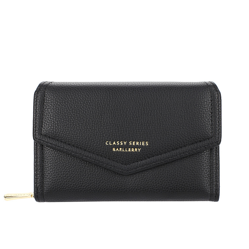 Baellerry new women's short wallet Korean style large capacity three-fold zipper coin purse litchi pattern women's bag_voghion.com