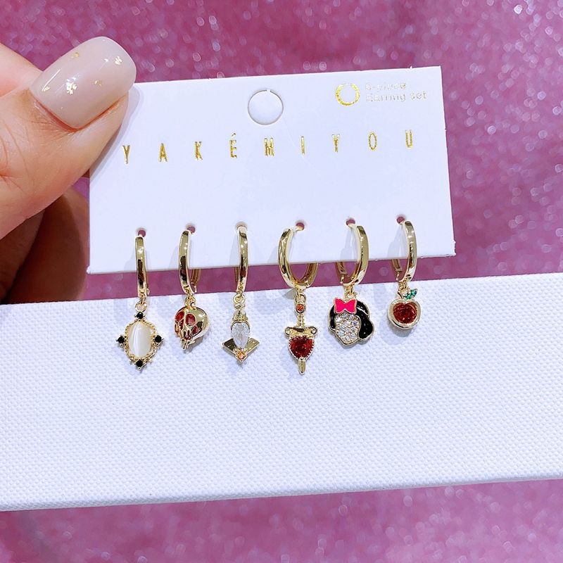 Ensemble de 6 boucles d'oreilles en cuivre en forme de cœur géométrique de style simple_voghion.com