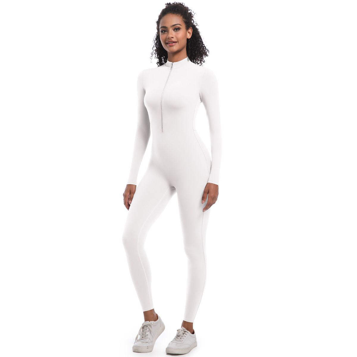 New Style Half-Zip Tight-Fitting Solid Color High Elastic Long Yoga Suit For Fitness Running Sports Jumpsuit_voghion.com
