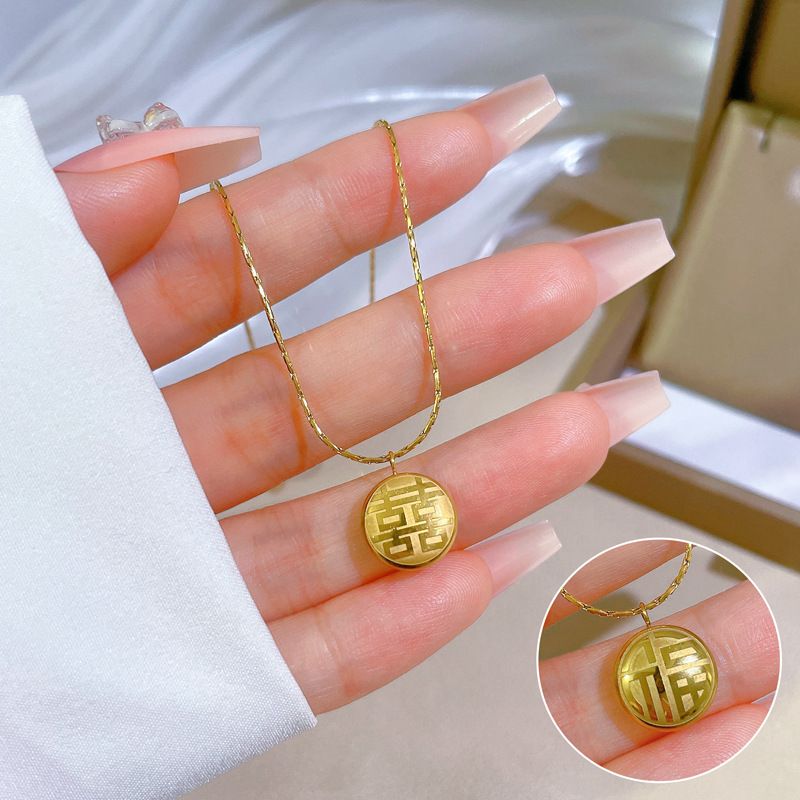 【Corpo intero in acciaio al titanio】 Collana in oro autentico estremamente semplice a doppia faccia Fuxi per donna Ins Mesh_voghion.com