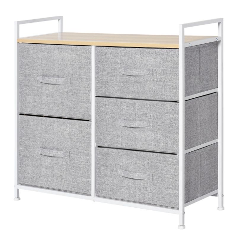 HOMCOM Schubladenschrank Aufbewahrungsschrank Mit 5 Stoffschubladen, Grau, Stoff Holz Metallrahmen, 83x29x77cm, Ideal Für Schlafzimmer & Wohnzimmer_voghion.com