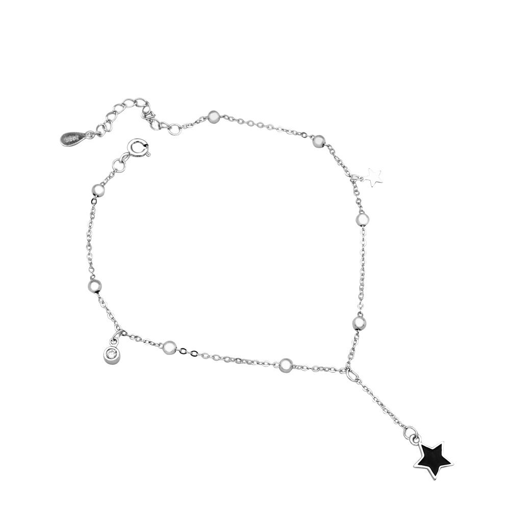 Cavigliera minimalista con nappa e stella in smalto di nicchia, in argento puro, versione coreana, gioielli per piedi da donna alla moda_voghion.com