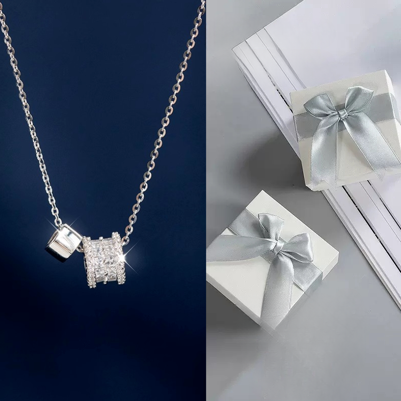 Sterling Silber Halskette Damen mit Glücksperlen, Schlanke Taille, Volldiamant, Leichter Luxus, Nische 2024 Neues Modell, Geburtstag_voghion.com