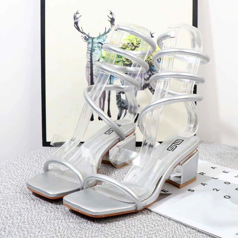Sandalias envueltas en primavera con gruesas fundas de zapatos romanas para mujer, novedad de verano 2024, tacones altos con punta cuadrada a la moda_voghion.com