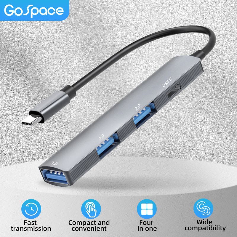 4 Port USB A Hub Adapter For Laptop Usb 3.0 Type C 5gbps; Suitable For Windows PC; Mac; Printer; Mobile HDD_voghion.com