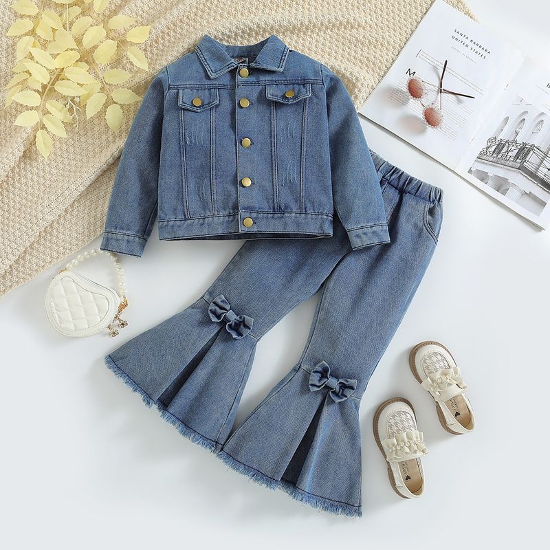 Frühlings- und Herbstkleid für Kinder, Mädchen-Jeansanzug mit Mantel, Denim-Flare-Hose_voghion.com