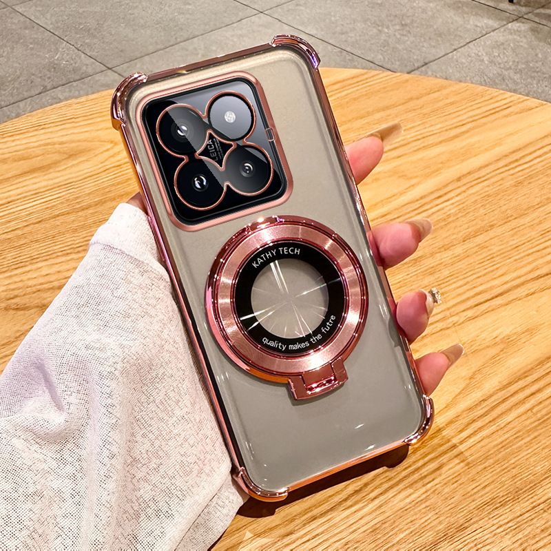Magnetiskt pläterat telefonskal för Xiaomi 15 14 13 12 Redmi Note 11 13 14 Pro Plus 12C 13C 14C Poco X3 X5 Transparent stativfodral_voghion.com
