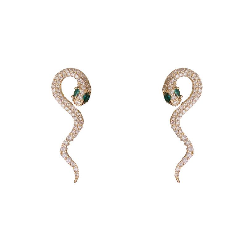 Orecchini a bottone super flash con design personalizzato e moda di nicchia, pieni di diamanti e serpente_voghion.com